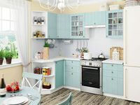 Небольшая угловая кухня в голубом и белом цвете Грозный