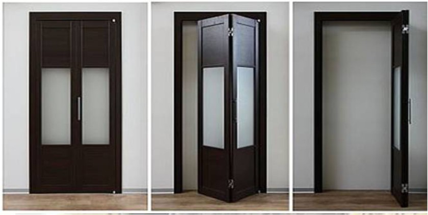 Шпонированные двери гармошка с матовыми стеклянными вставками Грозный